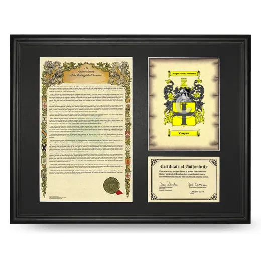 Vosper Framed Surname History and Coat of Arms - Black
