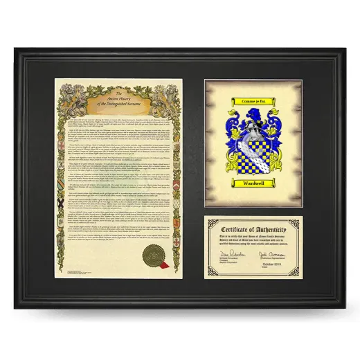 Wardwell Framed Surname History and Coat of Arms - Black