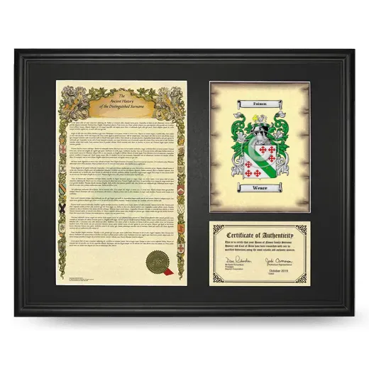 Weare Framed Surname History and Coat of Arms - Black