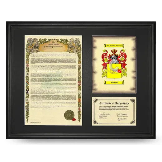 Wiebel Framed Surname History and Coat of Arms - Black