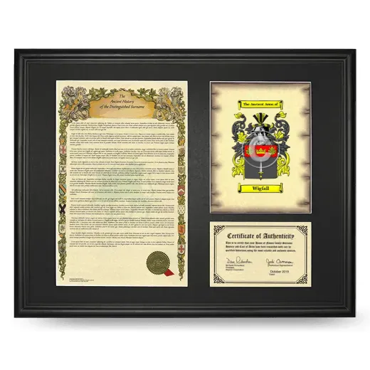 Wigfall Framed Surname History and Coat of Arms - Black