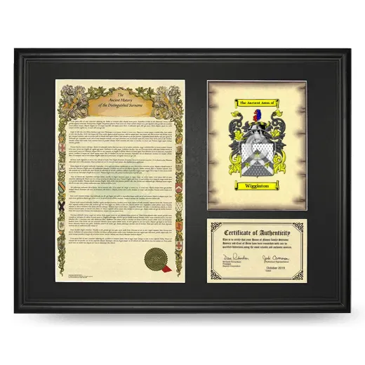 Wigginton Framed Surname History and Coat of Arms - Black
