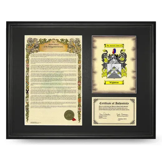 Wiginton Framed Surname History and Coat of Arms - Black