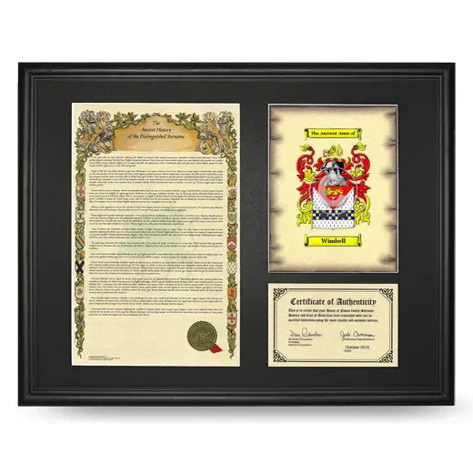 Wimbell Framed Surname History and Coat of Arms - Black