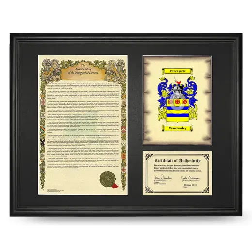 Winstanley Framed Surname History and Coat of Arms - Black
