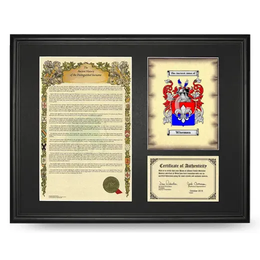 Wiseman Framed Surname History and Coat of Arms - Black
