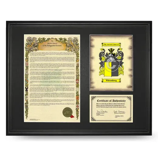 Wittenberg Framed Surname History and Coat of Arms - Black