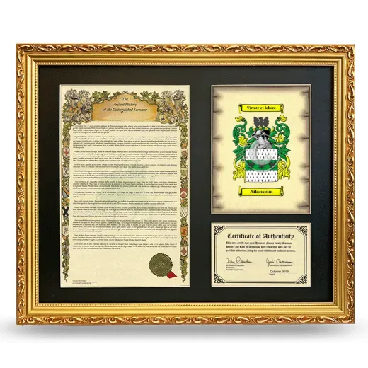 Ailansolm Framed Surname History and Coat of Arms- Gold