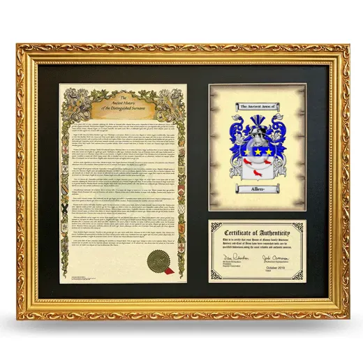 Allen- Framed Surname History and Coat of Arms- Gold