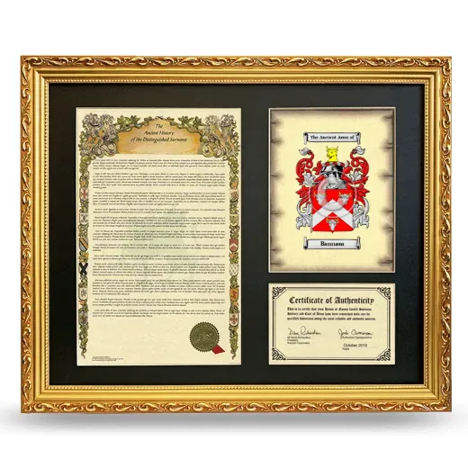 Bannam Framed Surname History and Coat of Arms- Gold