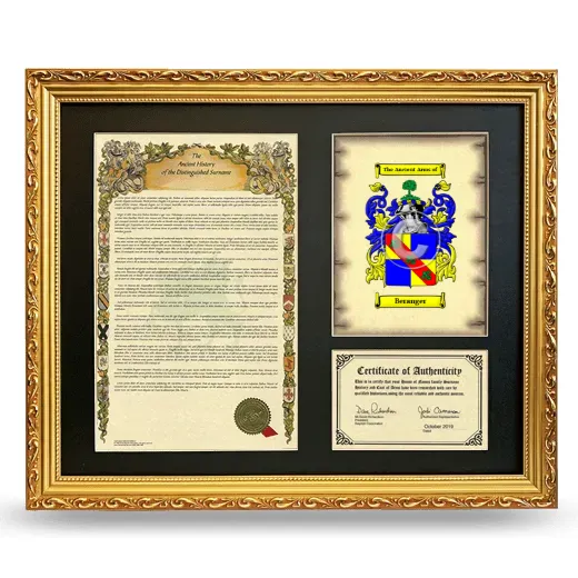 Beranger Framed Surname History and Coat of Arms- Gold
