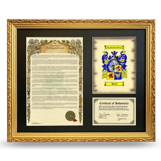 Bonel Framed Surname History and Coat of Arms- Gold