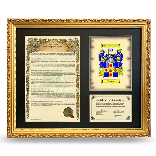 Bryant Framed Surname History and Coat of Arms- Gold