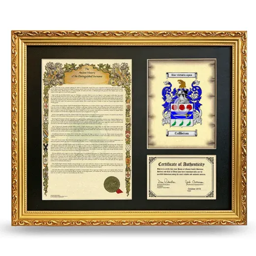 Colliston Framed Surname History and Coat of Arms- Gold