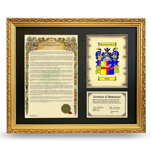 Coyer Framed Surname History and Coat of Arms- Gold