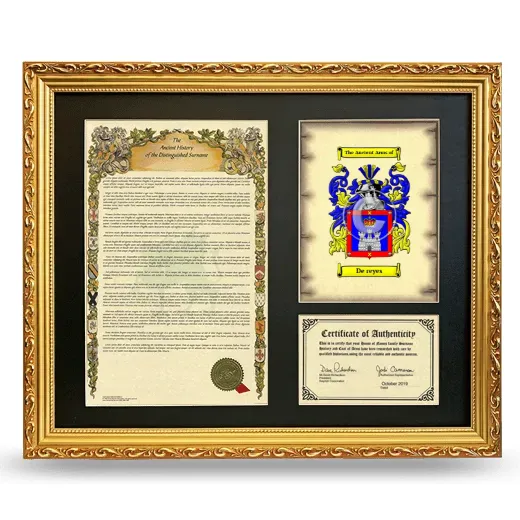De reyes Framed Surname History and Coat of Arms- Gold