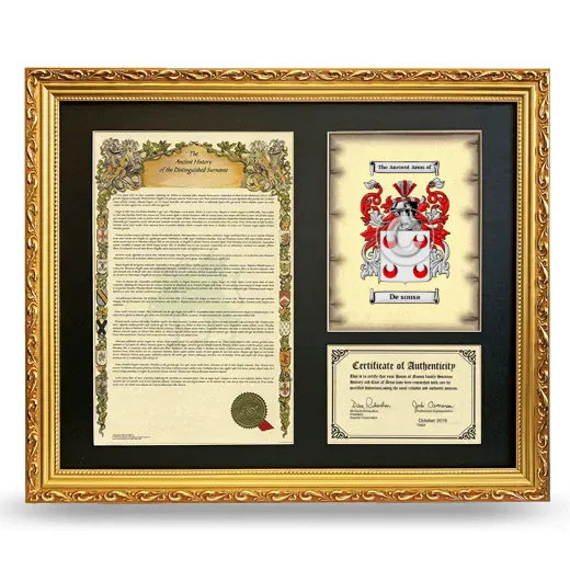De sousa Framed Surname History and Coat of Arms- Gold