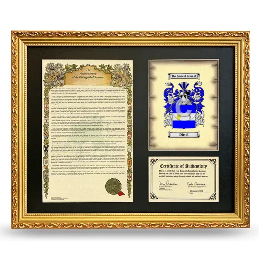 Dittel Framed Surname History and Coat of Arms- Gold