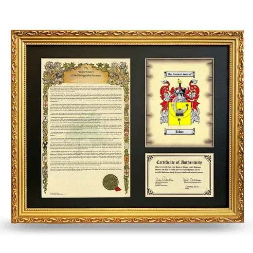 Eckst Framed Surname History and Coat of Arms- Gold