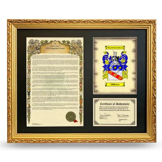 Eddieson Framed Surname History and Coat of Arms- Gold