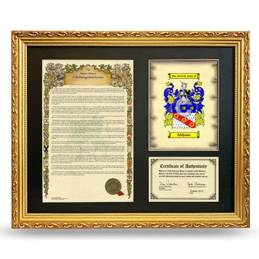 Eddyson Framed Surname History and Coat of Arms- Gold