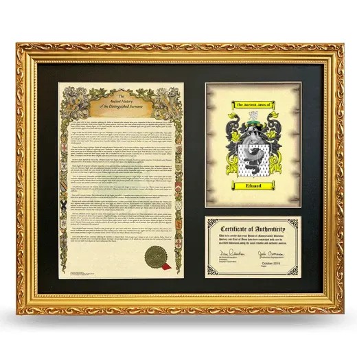 Eduard Framed Surname History and Coat of Arms- Gold