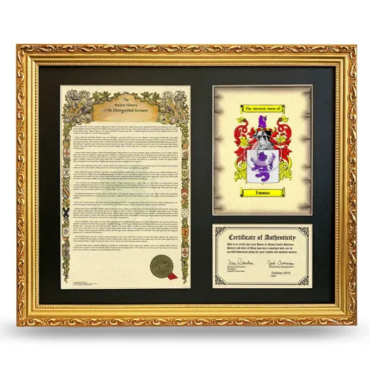 Emma Framed Surname History and Coat of Arms- Gold