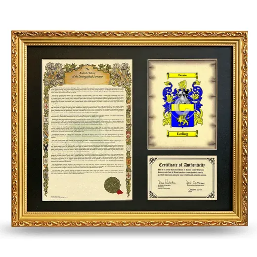 Eveling Framed Surname History and Coat of Arms- Gold