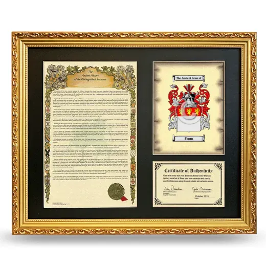 Fram Framed Surname History and Coat of Arms- Gold