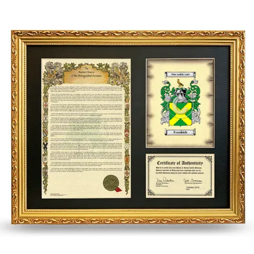 Frankish Framed Surname History and Coat of Arms- Gold