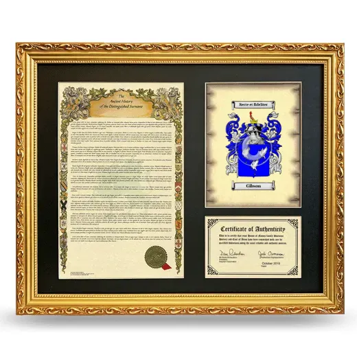 Gibson Framed Surname History and Coat of Arms- Gold