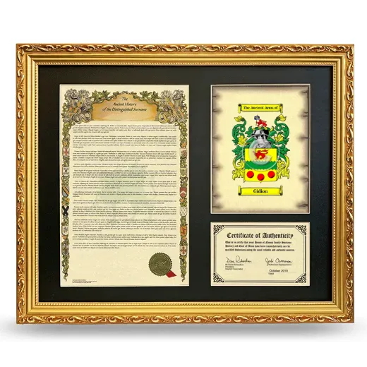 Gidion Framed Surname History and Coat of Arms- Gold