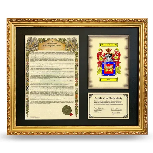 Gill Framed Surname History and Coat of Arms- Gold