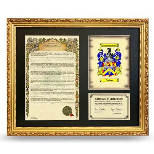 Grainge Framed Surname History and Coat of Arms- Gold