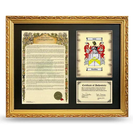 Hawkey Framed Surname History and Coat of Arms- Gold
