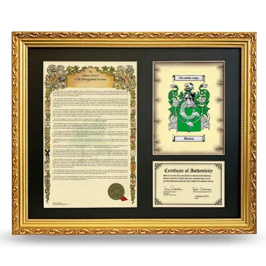 Hearn Framed Surname History and Coat of Arms- Gold