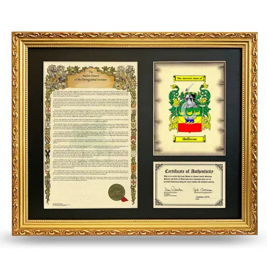 Hefferon Framed Surname History and Coat of Arms- Gold