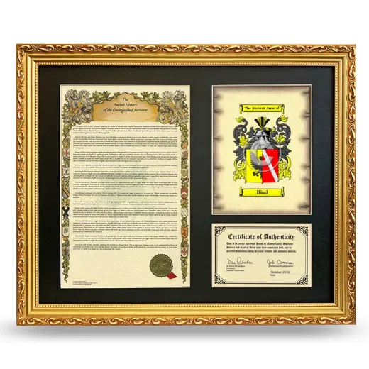 Himl Framed Surname History and Coat of Arms- Gold