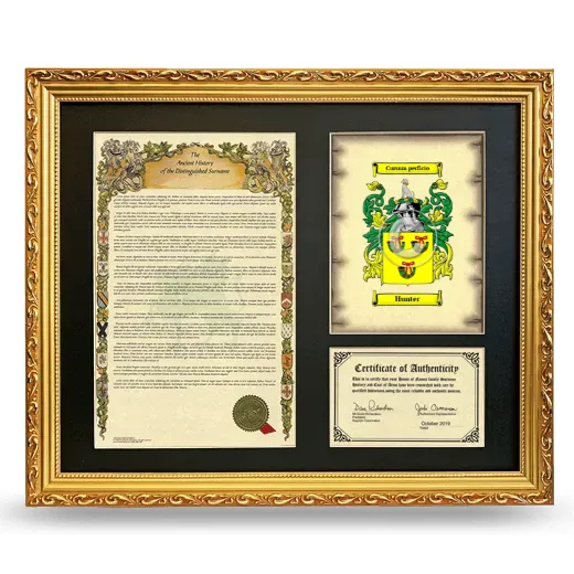 Hunter Framed Surname History and Coat of Arms- Gold