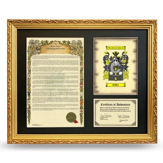 Keiller Framed Surname History and Coat of Arms- Gold