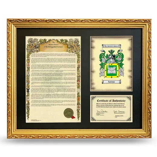 Lacasa Framed Surname History and Coat of Arms- Gold