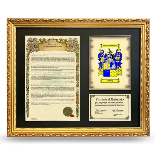 Laking Framed Surname History and Coat of Arms- Gold