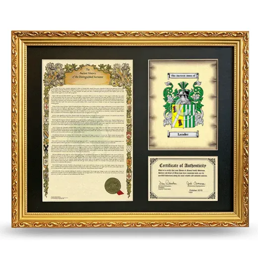 Lander Framed Surname History and Coat of Arms- Gold