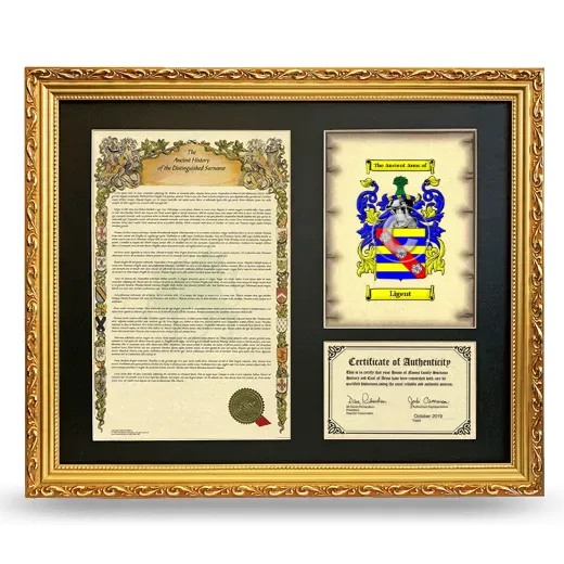 Ligent Framed Surname History and Coat of Arms- Gold