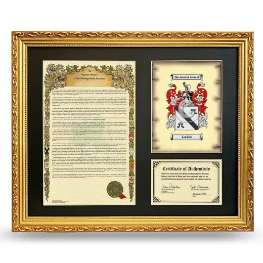 Lochie Framed Surname History and Coat of Arms- Gold