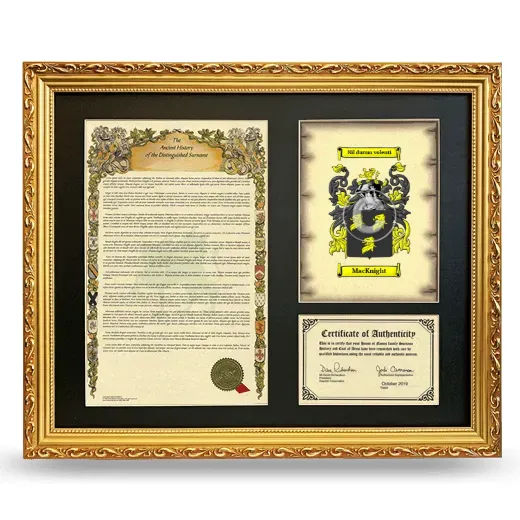 MacKnight Framed Surname History and Coat of Arms- Gold