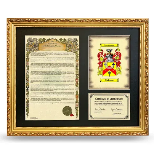 Makston Framed Surname History and Coat of Arms- Gold