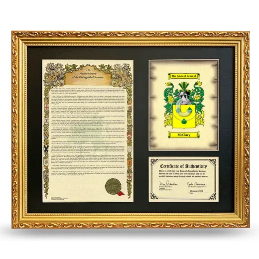 McClary Framed Surname History and Coat of Arms- Gold