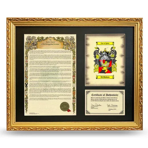 McMaken Framed Surname History and Coat of Arms- Gold