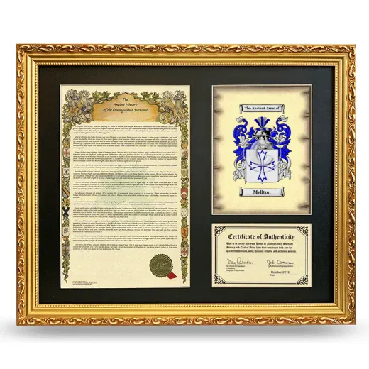 Mellton Framed Surname History and Coat of Arms- Gold
